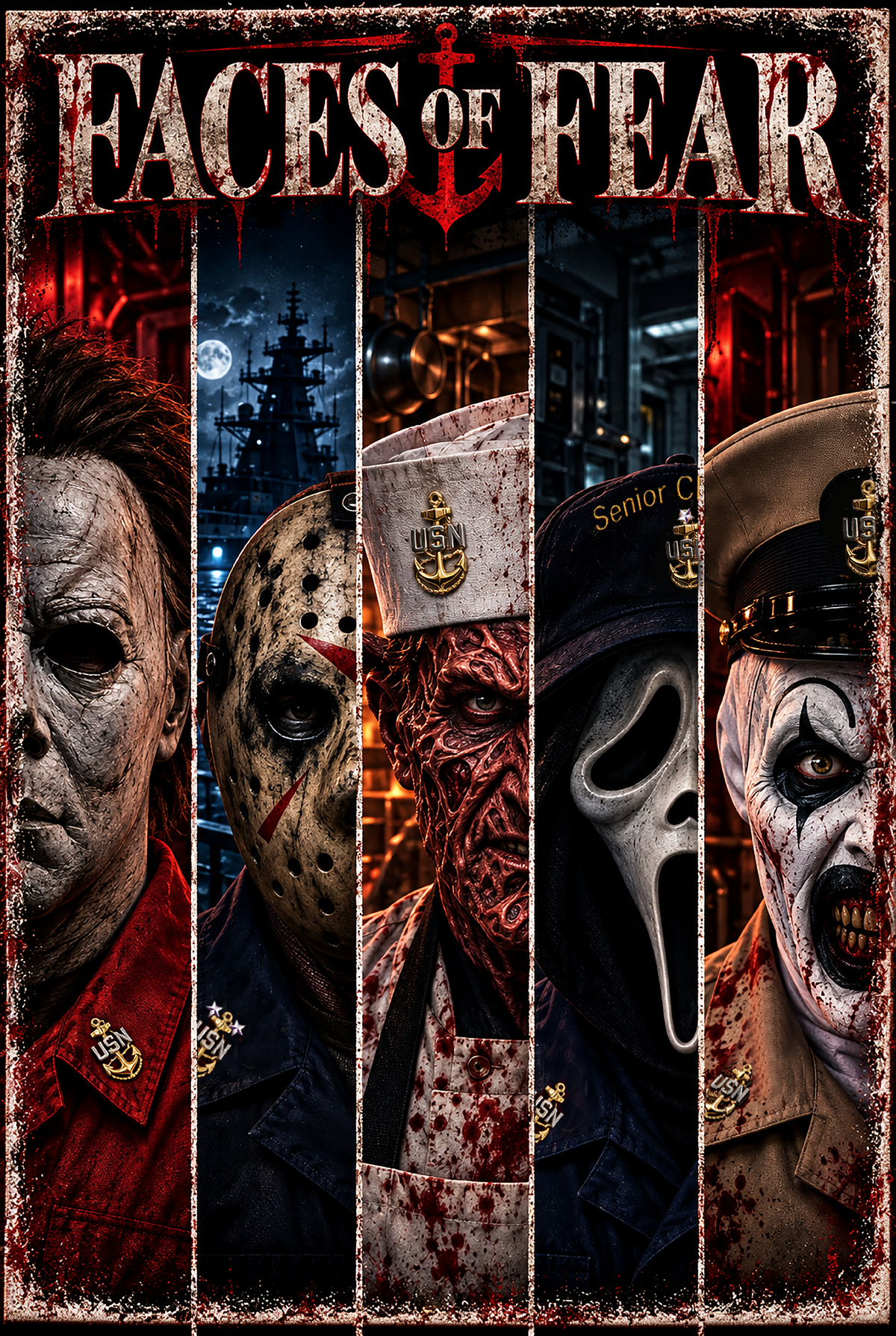 Faces of Fear 2026 horror collection featuring five Navy Chief characters