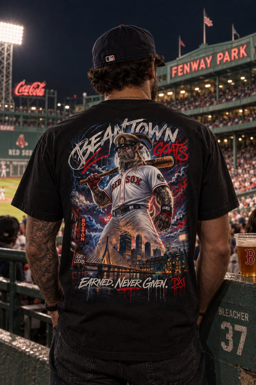 Beantown GOATs Boston baseball and Navy Chief black T-shirt back