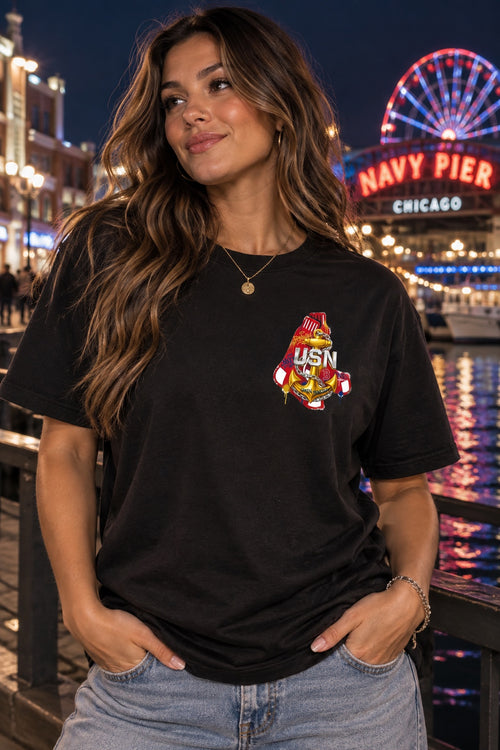Beantown GOATs Boston baseball and Navy Chief black T-shirt front