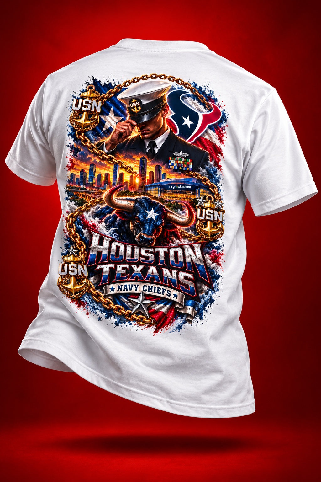 Houston Texans Navy Chiefs white T-shirt back design