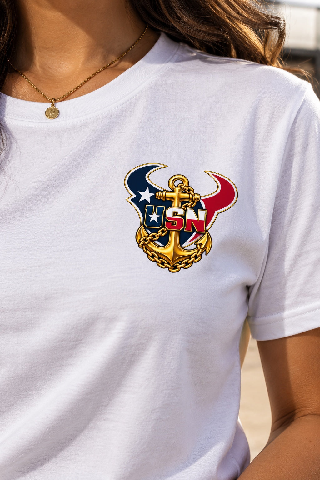 Houston Texans Navy Chiefs white T-shirt front chest design