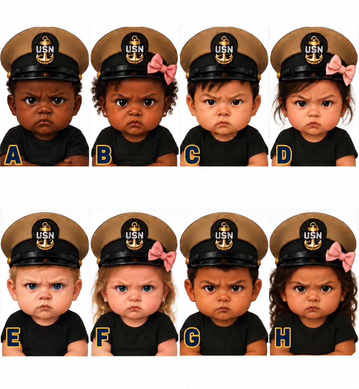 Lil Chief baby design selection chart A through H