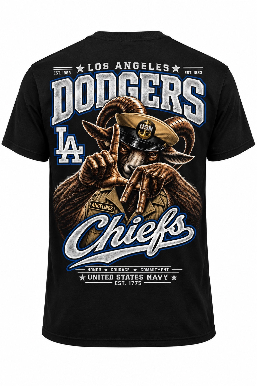 Los Angeles Chiefs black shirt – back studio view
