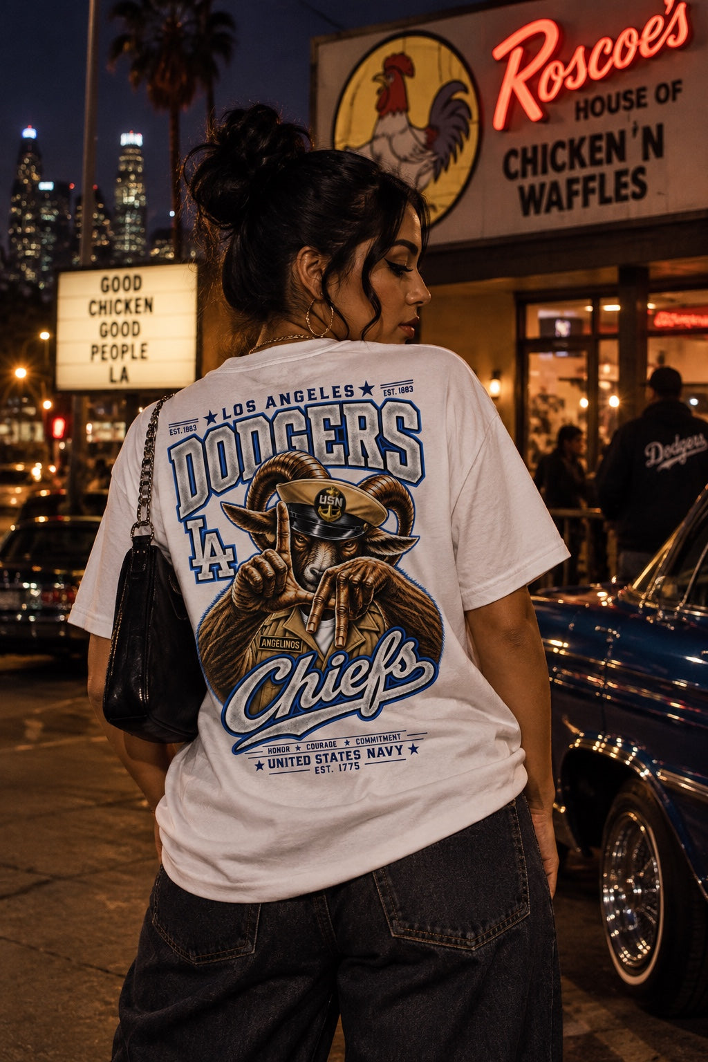 Los Angeles Chiefs white shirt – back lifestyle view