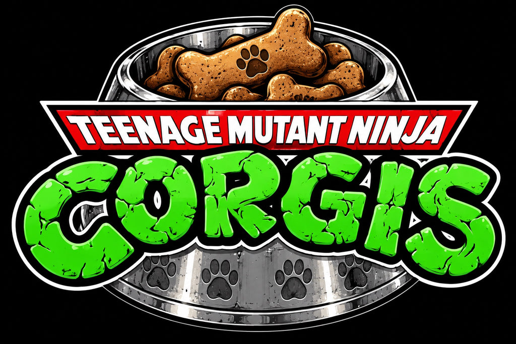Teenage Mutant Ninja Corgis dog bowl chest artwork