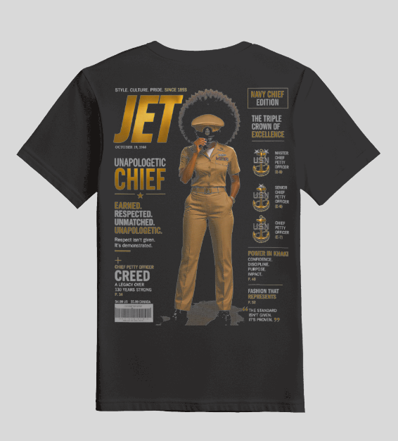 Back of black Unapologetic Chief Magazine Edition T-shirt