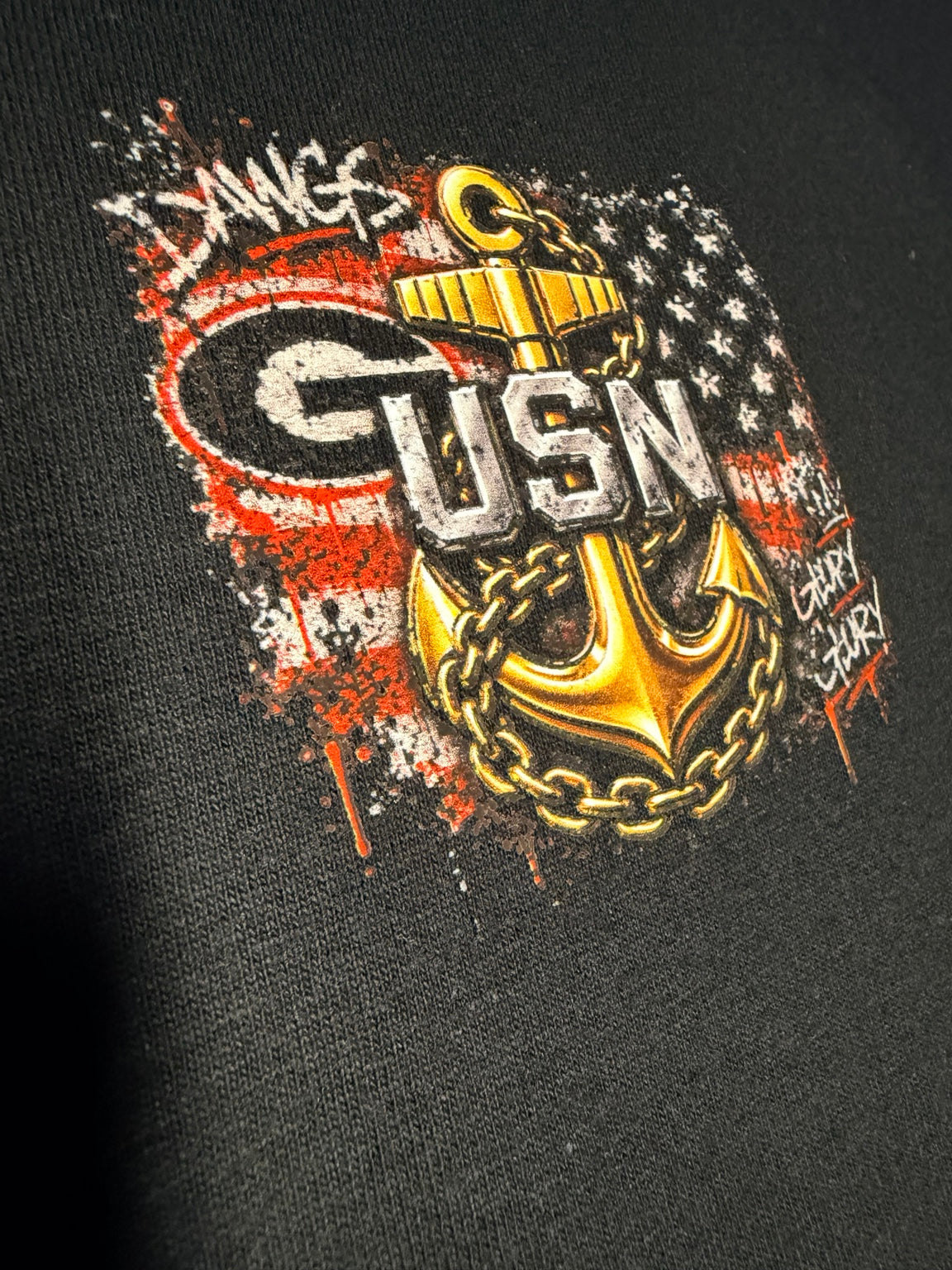 Updated Dawghouse USN Chief anchor front chest print on black T-shirt