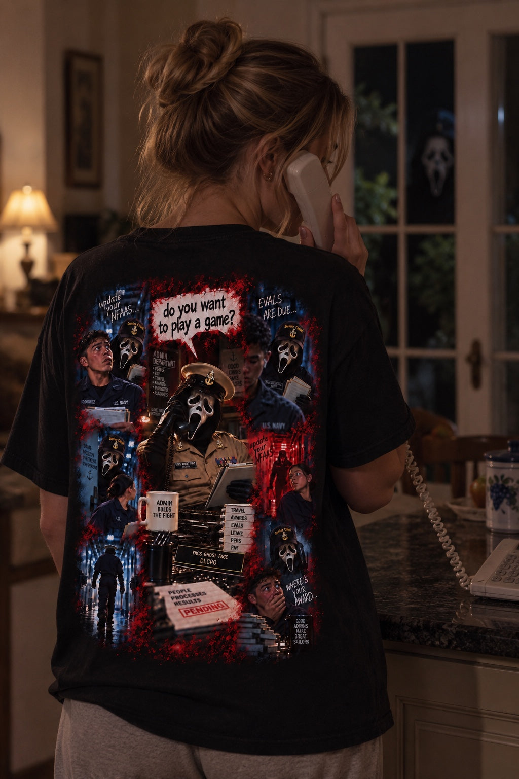 YNCS Ghost Face black T-shirt lifestyle mockup